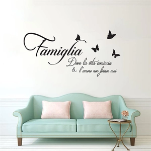 Italienische Famiglia Familie Zitat Wandtattoo Schmetterling Muster PVC Vinyl Schriftzug Haus Kunst Aufkleber Wohnzimmer Deko