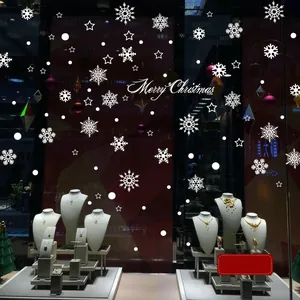 Stickers de Noël flocons de neige blancs avec texte Merry Christmas pour vitrines
