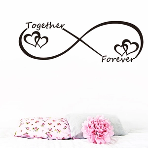 Infinity symbol wall decal with Together Forever text and hearts for bedroom decor