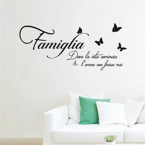 Wandtattoo Famiglia Schriftzug mit Schmetterlingen für Wohnzimmer Wanddekoration in Schwarz