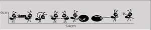 Dimensions détaillées du stickers mural fourmis de 54x6cm, décor de dessin animé pour enfants