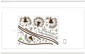 Detail view of dandelion wall sticker layout with seeds and quotes measuring 70x50cm