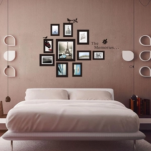 Minimalist photo frame wall stickers with decorative bird elements and artistic text for home decor