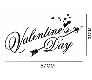 Valentine's Day LOVE wall sticker with heart arrow, black vinyl decal 31x57cm