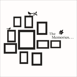 Creative photo frame wall sticker with birds and The Memories text in black PVC