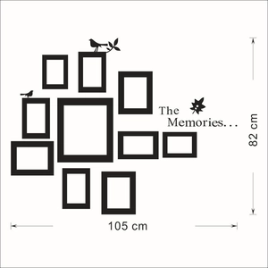 Detail of DIY photo frame wall sticker with bird motifs measuring 105x82 cm