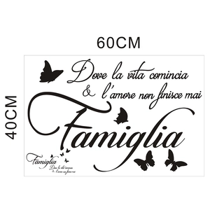 Detail der Wandtattoo Famiglia mit Schmetterlingen und Text auf weißem Hintergrund