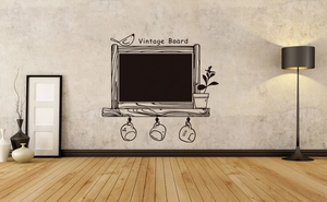 Vintage bird and potted plant wall sticker for classroom or nursery blackboard decor