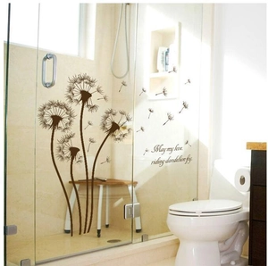 Dandelion wall sticker decor with poetic quote on bathroom glass door surface