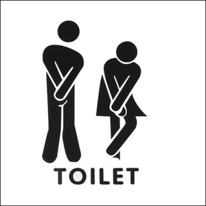 Funny cartoon figure bathroom wall sticker with bold TOILET text and minimalist design