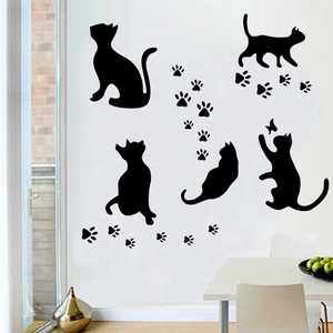 Creative black cat and butterfly silhouette wall stickers for modern home decor