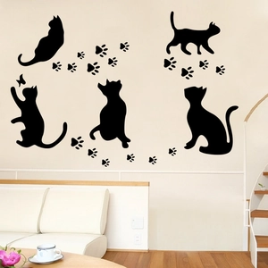 Creative black cat and butterfly silhouette wall stickers for living room home decor