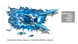 Detailed view of 3D dolphin wall sticker breaking through a wall measuring 100x60cm