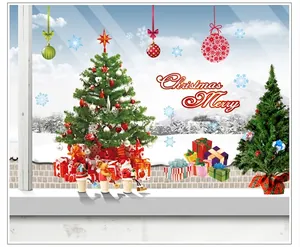 Removable Christmas Santa Claus Wall Sticker PVC Decal For Window Glass Showcase Festive Merry Christmas Tree Mural