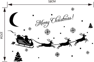 Detailed dimensions of 58x37cm black silhouette Santa and reindeer Christmas wall sticker