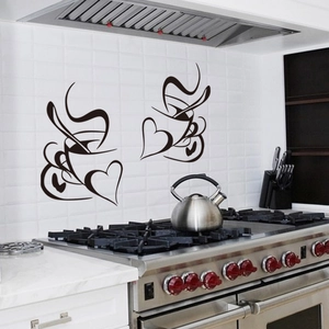 Modern Heart Coffee Cup Wall Sticker PVC Waterproof Precision Carved Art Decal For Kitchen Dining Room Coffee Bar Home Decor