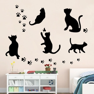 Creative black cat and butterfly wall stickers set for bedroom and living room decor