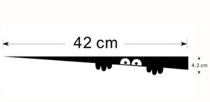 Detail view of 42cm peeking eyes sticker showing exact size measurements and dimensions