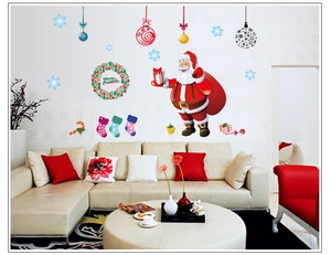 Adesivi murali Babbo Natale e fiocchi di neve in PVC rimovibili per casa decoro