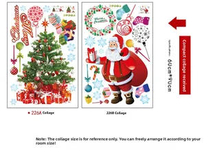 Detail view of 60x90cm PVC Christmas wall stickers featuring Santa Claus and Xmas tree