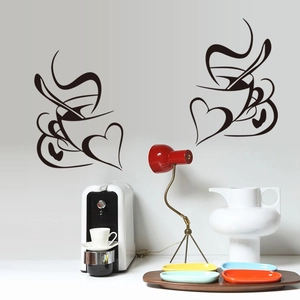 Elegant black heart coffee cup wall sticker decal for kitchen and living room decor