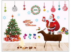 Adesivi murali natalizi con Babbo Natale, renna e scritta Merry Christmas decor