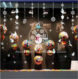 Sticker Mural Fenêtre Bonhomme de Neige Noël PVC Amovible Flocon de Neige Renne Ornement pour Vitrine Décoration de Vacances