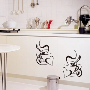 Black minimalist heart coffee cup wall decals for kitchen cabinet decoration