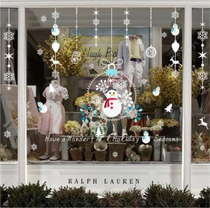 Stickers de Noël pour vitrines avec bonhommes de neige et flocons pour décoration festive