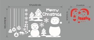 Plan détaillé des dimensions des autocollants muraux bonhomme de neige de Noël et vitres