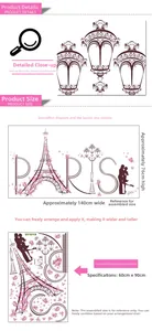 Adesivo murale Torre Eiffel Parigi dettaglio con layout 140x76cm e sagome romantiche di coppia