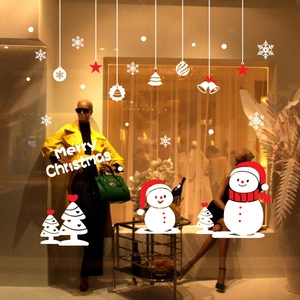 Stickers de Fenêtre de Noël Bonhomme de Neige Flocons de Neige PVC Amovible Adhérence Statique Merry Christmas Décoration