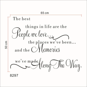 Detail view of inspirational wall decal quote showing dimensions of 65cm x 50cm