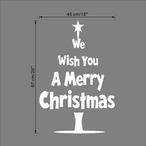 Detailed dimensions of Merry Christmas tree wall decal in white finish, 45x67cm