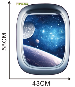 3D space galaxy airplane window wall decal, starry sky decor, 58CM x 43CM size view