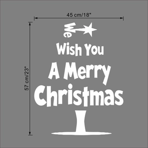 Detail of white vinyl Christmas tree wall sticker with Merry Christmas text and stars