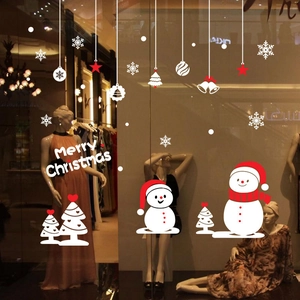 Autocollants de Noël bonhomme de neige et flocons pour décoration de vitrine de magasin