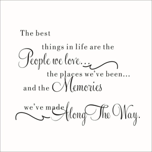Detail of The best things in life decorative wall decal with modern script lettering