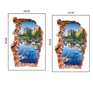 Size comparison of 3D cracked wall mountain stickers in 60x90cm and 57x87cm variants