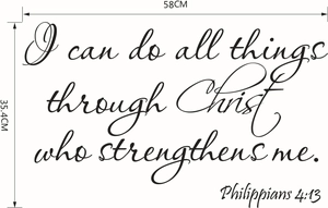 Close-up of Bible verse wall sticker with elegant cursive font and size dimensions