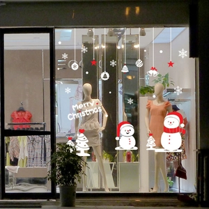 Autocollants de Noël bonhomme de neige et flocons pour vitres avec texte Merry Christmas