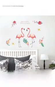 Stickers muraux flamant rose et feuilles tropicales pour décoration style nordique