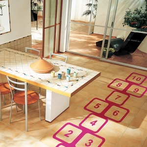 Hopscotch wall decals for kids bedroom with numbered 1-10 rose red square stickers