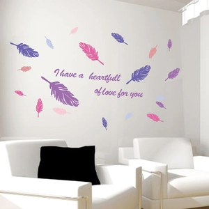 Removable PVC Feather Wall Stickers Romantic Love Quote DIY Waterproof Wall Decals For Bedroom Living Room Decor