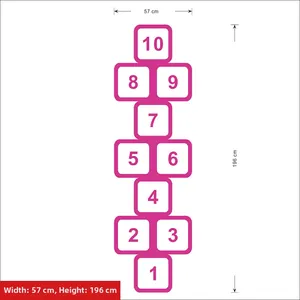 Detailed dimension layout for pink and white hopscotch wall sticker measuring 57x196cm