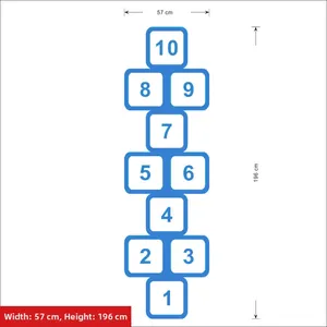 Blue hopscotch game wall sticker for kids room showing dimensions 57x196cm