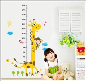 Cartoon Giraffe Height Measurement Wall Sticker For Kids Room Removable PVC Animal Growth Chart Monkey Sun Clouds Nursery Home Decor