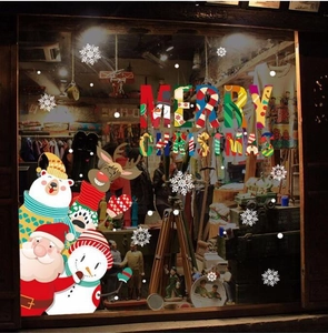 Autocollants de Noël avec Père Noël et bonhomme de neige pour décoration de vitrine festive