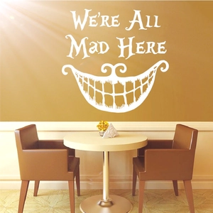 We're All Mad Here smiling Cheshire Cat wall decal sticker for home decoration