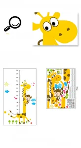 Cartoon giraffe height chart wall sticker for kids rooms featuring monkey and sun details